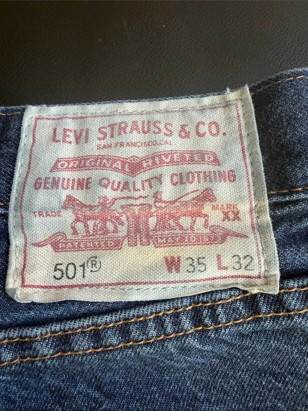Levi’s Premium 501 Original Fit Button Fly Jeans Dark Wash W35 L32 Men’s